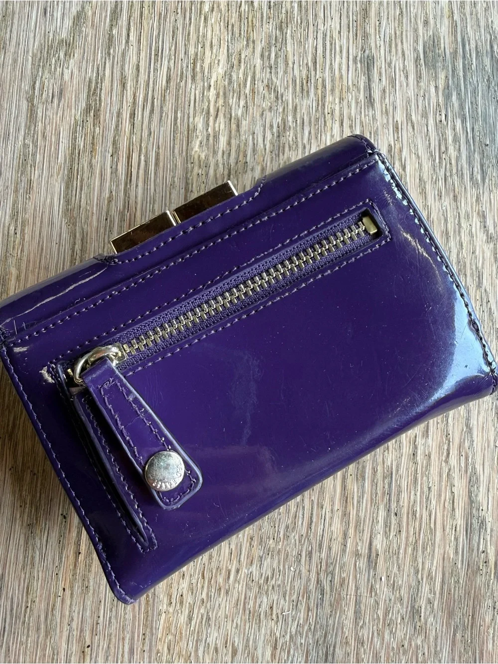 Ted Baker Deep Purple Patent Leather Wallet with Kiss Closure